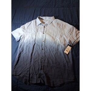 Bloomingdales Men Store Size Large Blue Colorblock Linen Button Front Shirt NWT